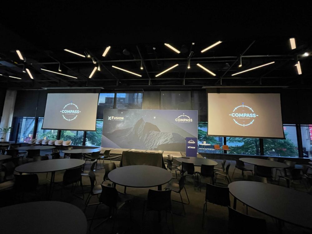 Main stage set for Compass, a Fusion Risk Management event