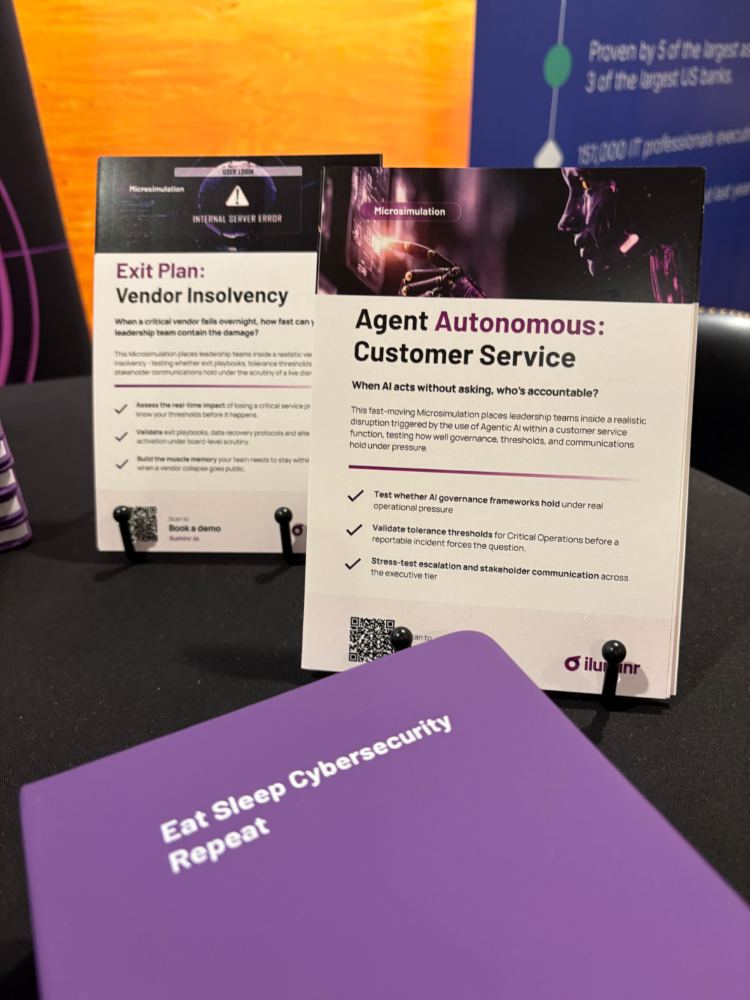 Microsimulation scenario cards on the iluminr event stand
