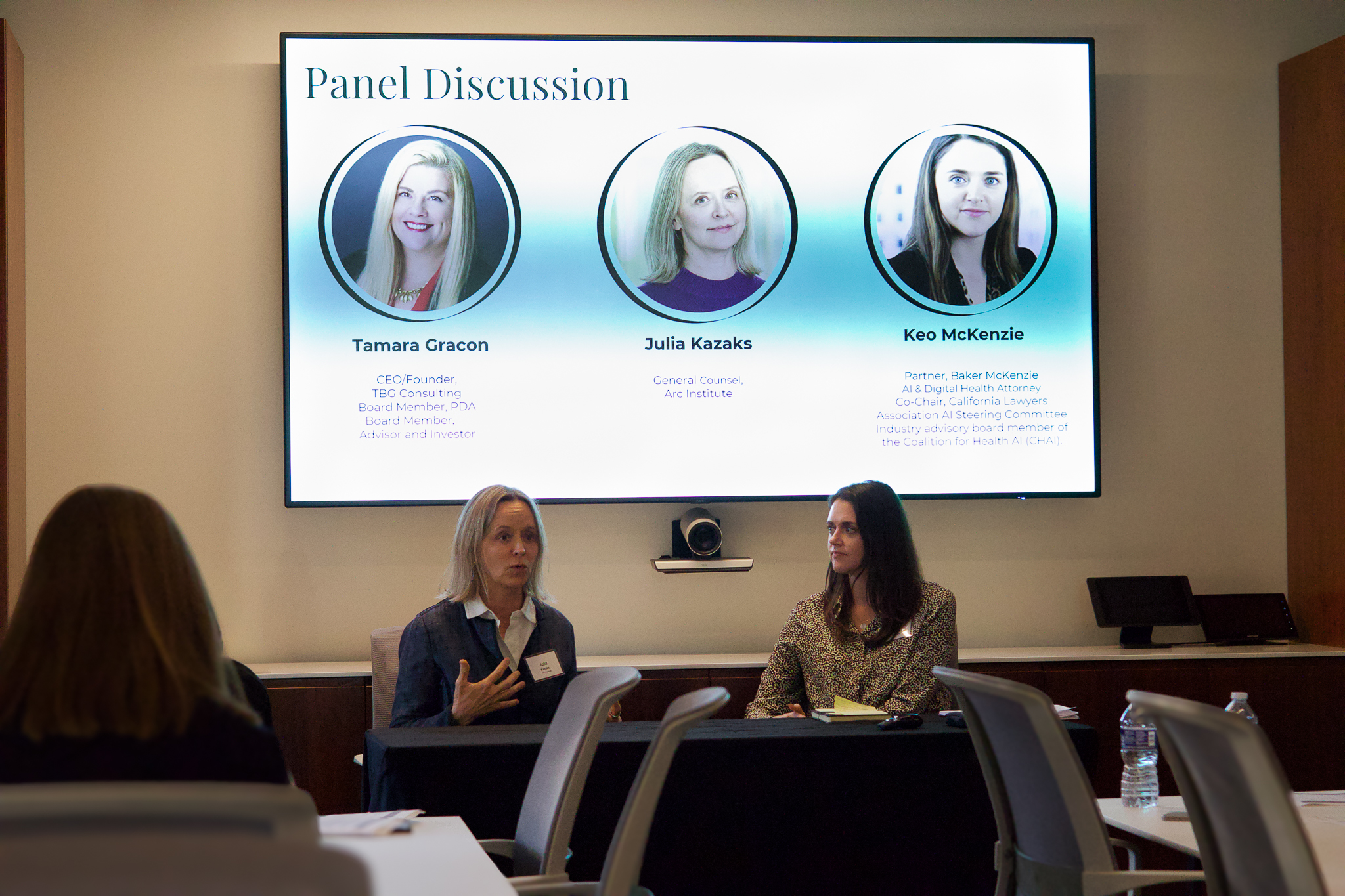 Panel discussion at a Vela Board Advisors briefing — Tamara Gracon, Julia Kazaks, Keo McKenzie